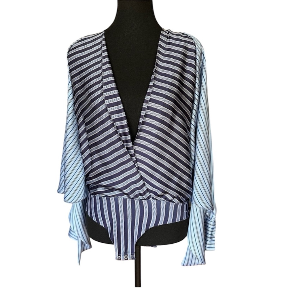ZARA Blue and White Long Sleeve Bodysuit. PTP 20